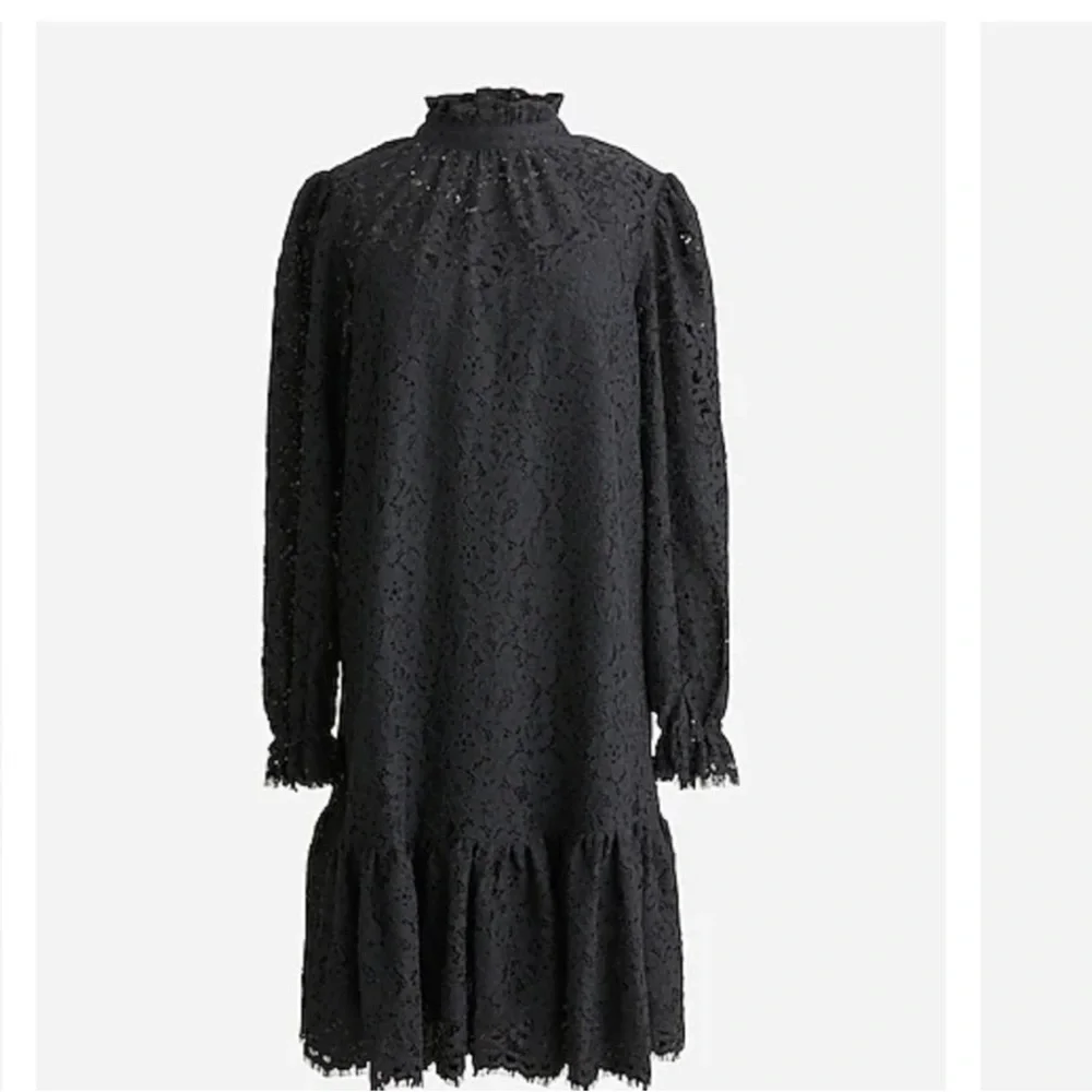 J Crew Ruffle Neck Dress in Black Lace
